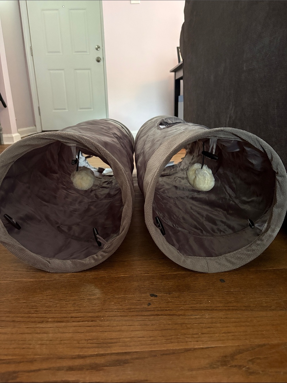 2 Gray Tunnel Cat Toys - Soft Play Tubes for Pets - Picture 9 of 13